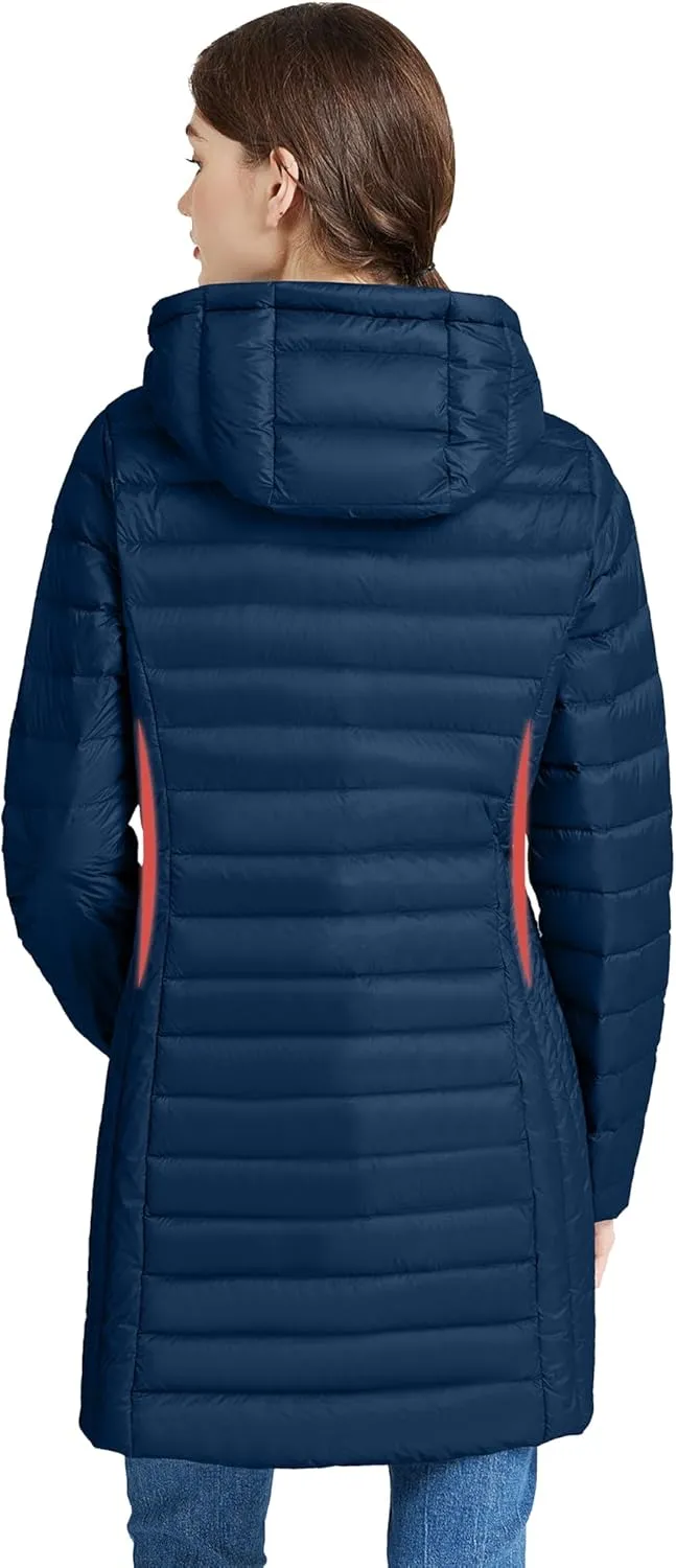 SLOWTOWN Women’s Lightweight Down Puffer Coat Packable Long Down Coat Hood Winter Puffer Jacket
