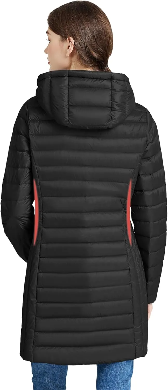 SLOWTOWN Women’s Lightweight Down Puffer Coat Packable Long Down Coat Hood Winter Puffer Jacket