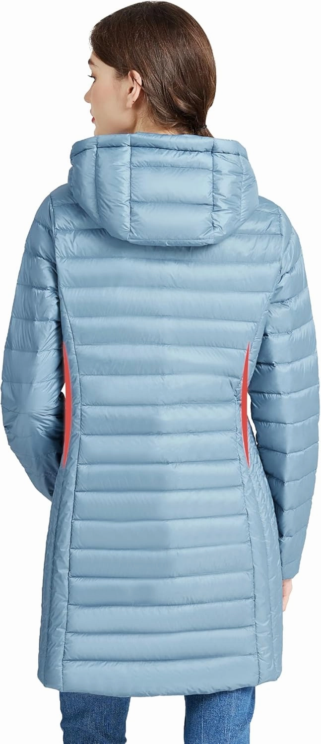 SLOWTOWN Women’s Lightweight Down Puffer Coat Packable Long Down Coat Hood Winter Puffer Jacket
