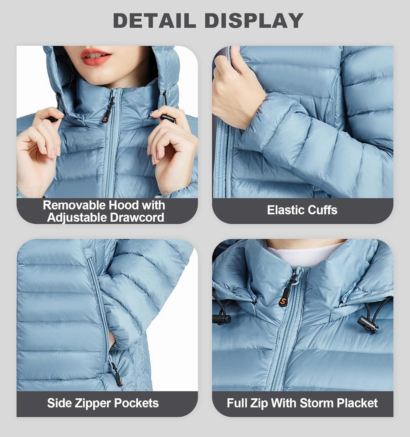 SLOWTOWN Women’s Lightweight Down Puffer Coat Packable Long Down Coat Hood Winter Puffer Jacket