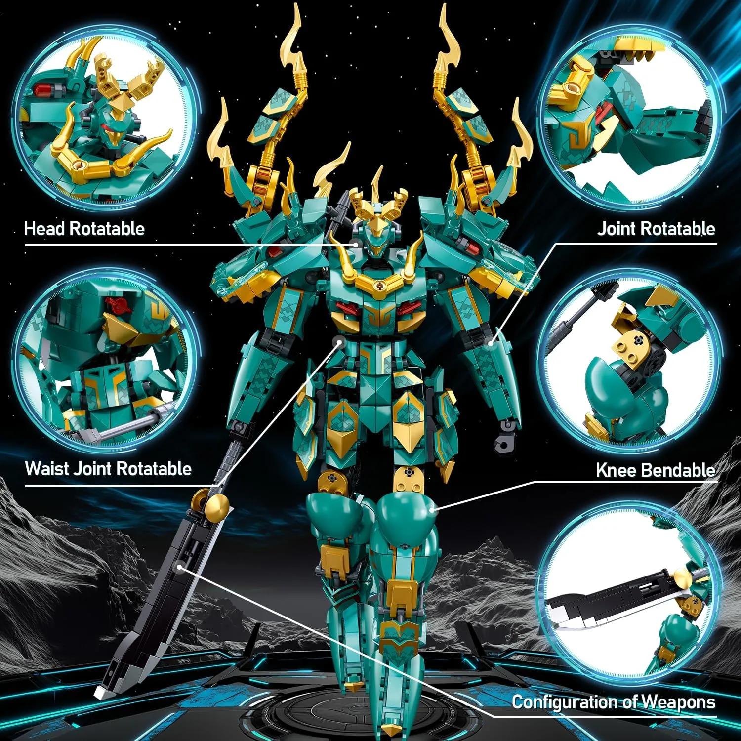 Sluban Mech Robot Building Set for Adults, Green Dragon Samurai Action Figure with Weapons, 704 PCS Ninja Toy Building Set, Collectible Gift for Kids Ages 8 