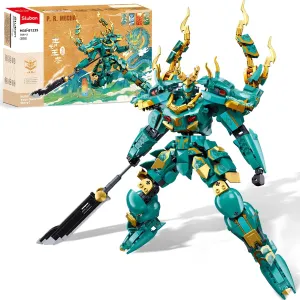 Sluban Mech Robot Building Set for Adults, Green Dragon Samurai Action Figure with Weapons, 704 PCS Ninja Toy Building Set, Collectible Gift for Kids Ages 8 
