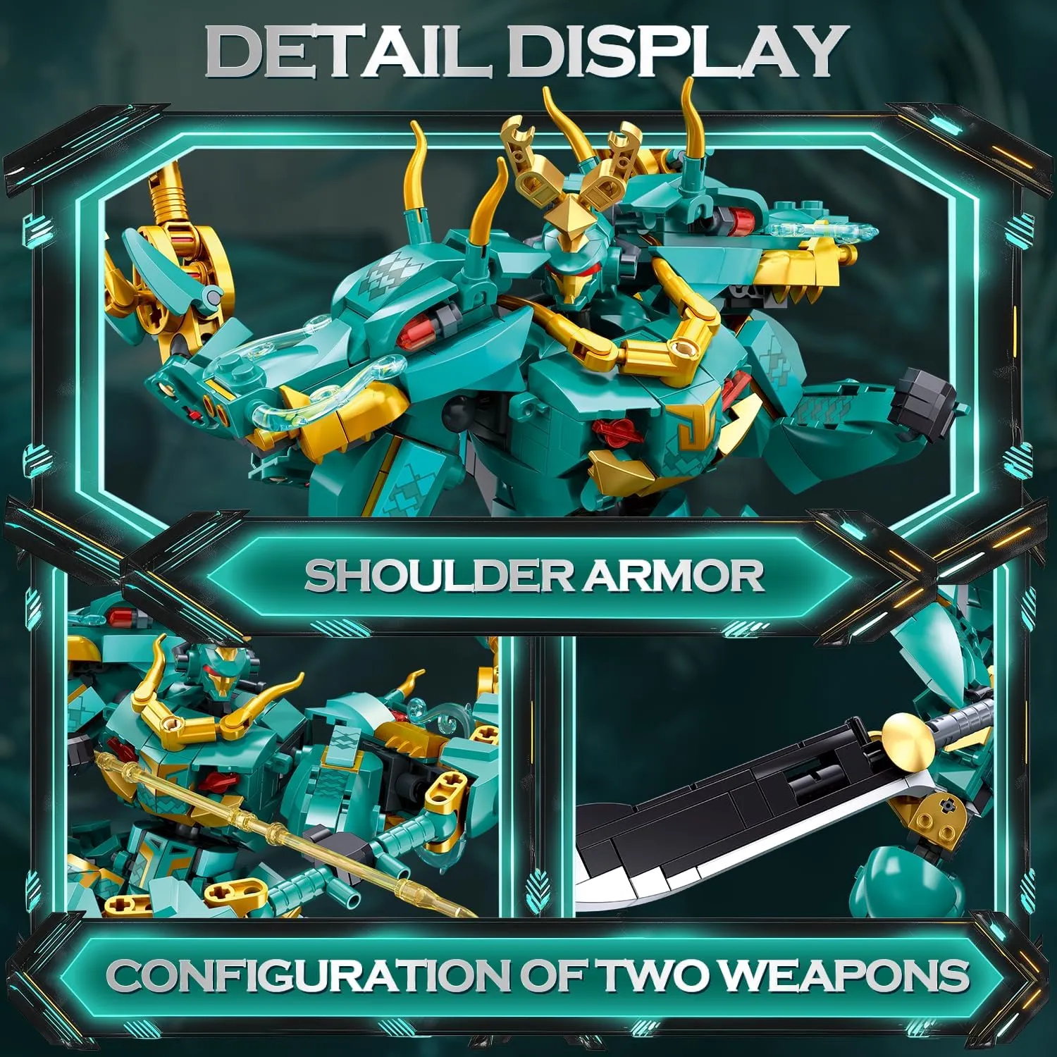 Sluban Mech Robot Building Set for Adults, Green Dragon Samurai Action Figure with Weapons, 704 PCS Ninja Toy Building Set, Collectible Gift for Kids Ages 8 
