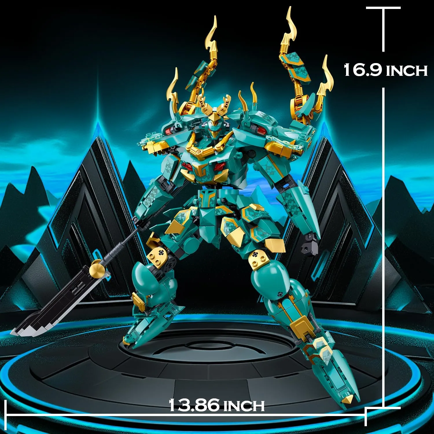 Sluban Mech Robot Building Set for Adults, Green Dragon Samurai Action Figure with Weapons, 704 PCS Ninja Toy Building Set, Collectible Gift for Kids Ages 8 