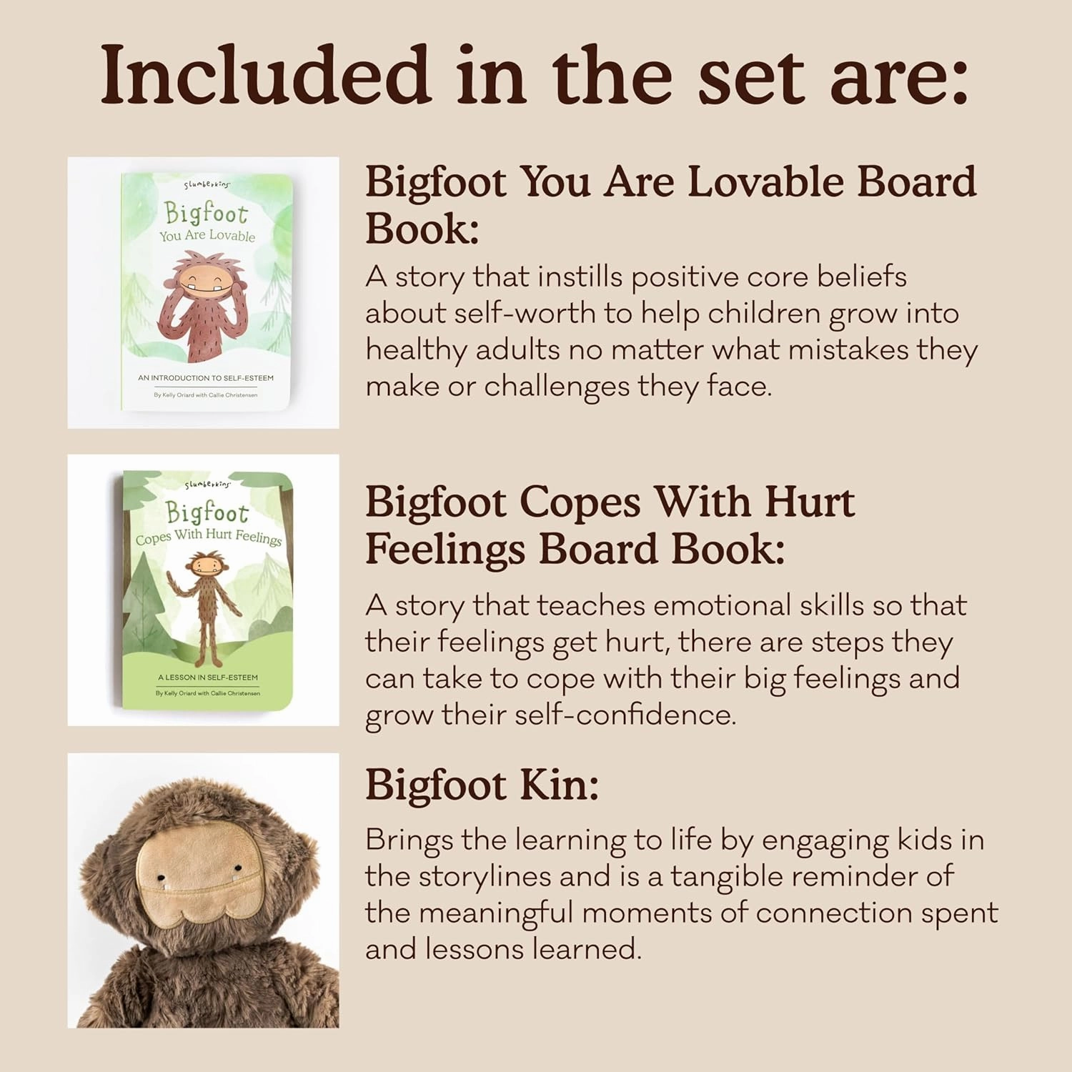 Slumberkins 14" Bigfoot Kin & 2 Board Books Complete Set Bundle | Soft Plush Toy for Ages 0  | Enhances Self-Esteem & Positive Relationships (Bigfoot Kin Plush   2 Board Books)