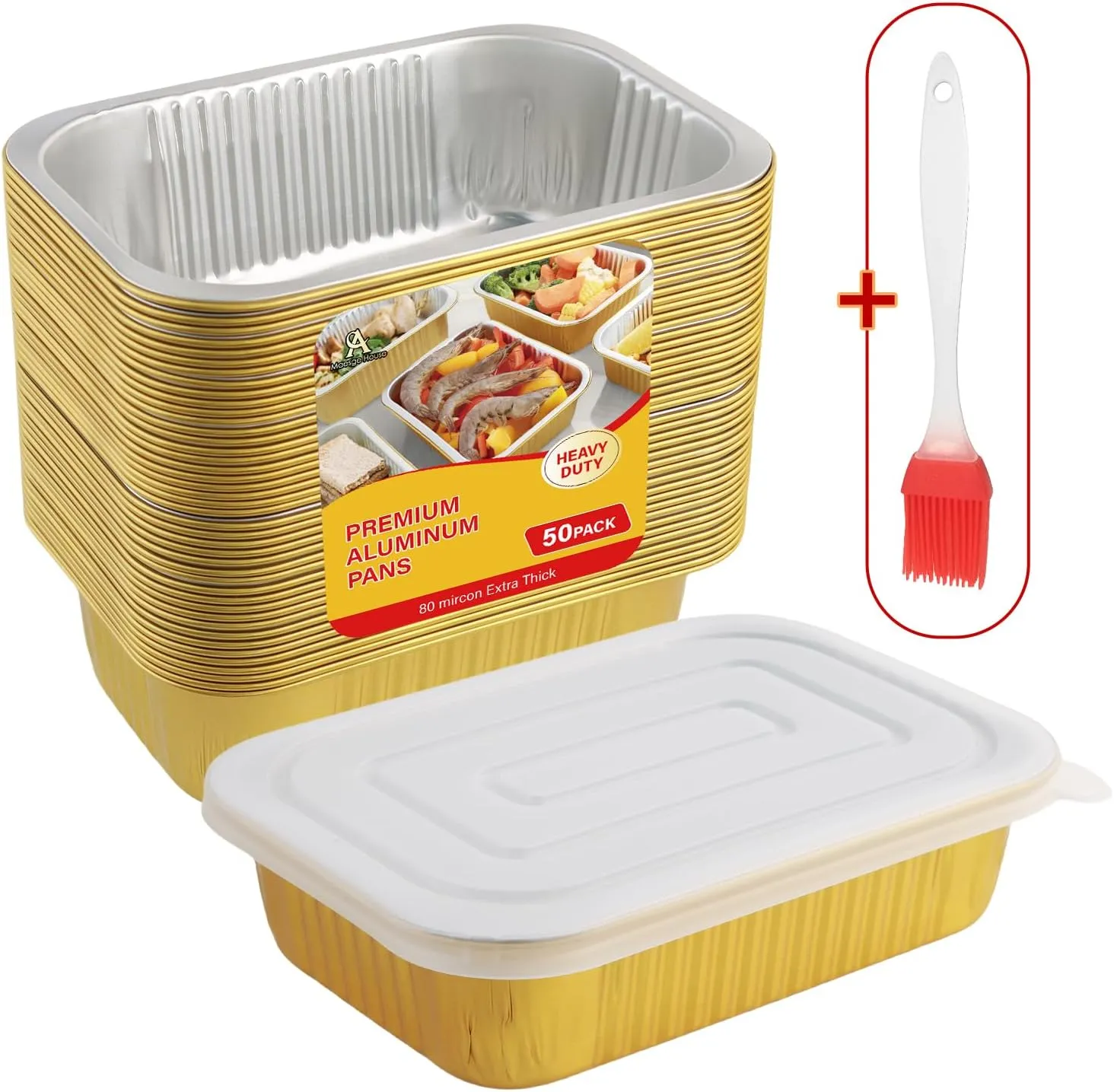 Small Aluminum Foil Pans with Lids ((50PACK 50LIDS), 7.3"x5"x2.2") Heavy Duty Pans Disposable Baking ContainersTo Go Food Containers Foil Trays Mini Loaf Pans Disposable Takeout