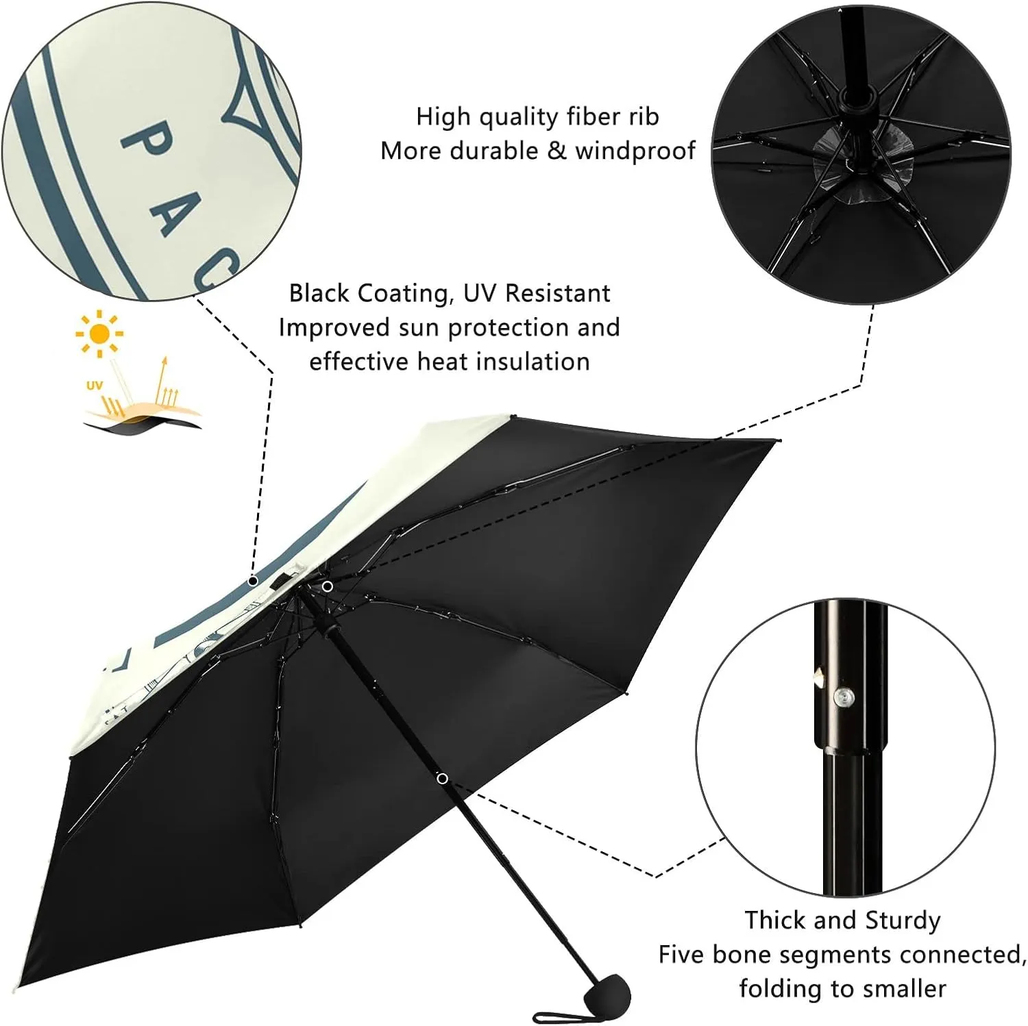Small Mini Anti-UV Compact Travel Umbrella, 5 Folding Ultra-Light Umbrella, 6 Ribs Pocket Windproof Foldable Vinyl Parasol