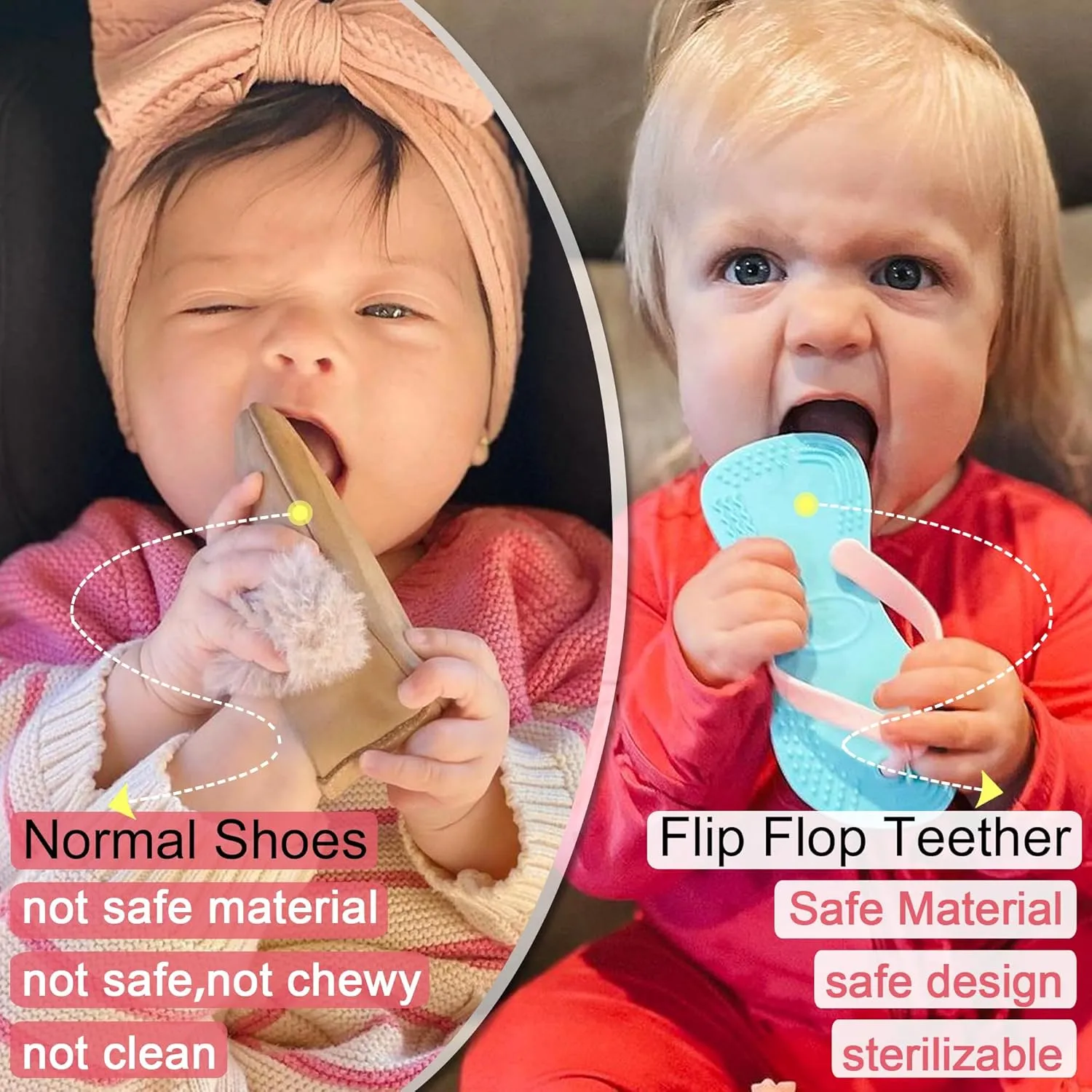 Smily Mia Flip-Flop Baby Teething Toys, Silicone Baby Teether for 3M , Chewing Toys for Babies Teething Pain Relief,Silicone Baby Shoes,Chimney red