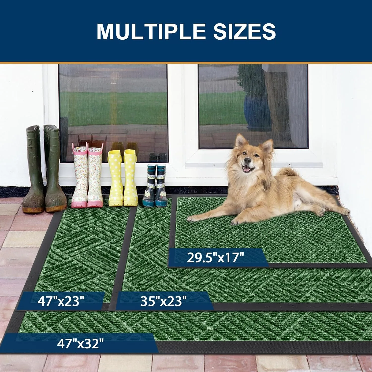 Smiry Front Door Mat Outside Entrance, Heavy Duty Outdoor Indoor Natural Rubber Doormat, Non Slip, Trap Dirt and Moisture, Easy Clean, Low Profile Patio Porch Entryway Mat, 29.5x17, Green