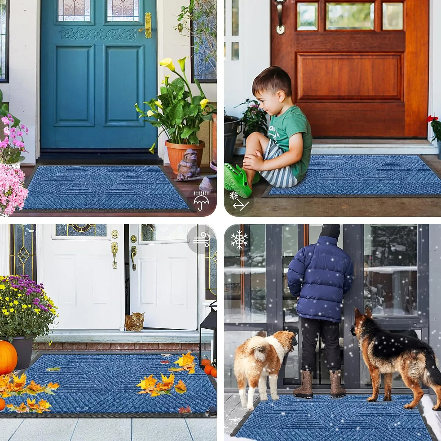 Smiry Front Door Mat Outside Entrance, Heavy Duty Sturdy Natural Rubber Doormat, Trap Dirt and Moisture, Easy Clean Low Profile Welcome Floor Mats for Indoor Outdoor Entry, 29.5x17 Inch, Blue