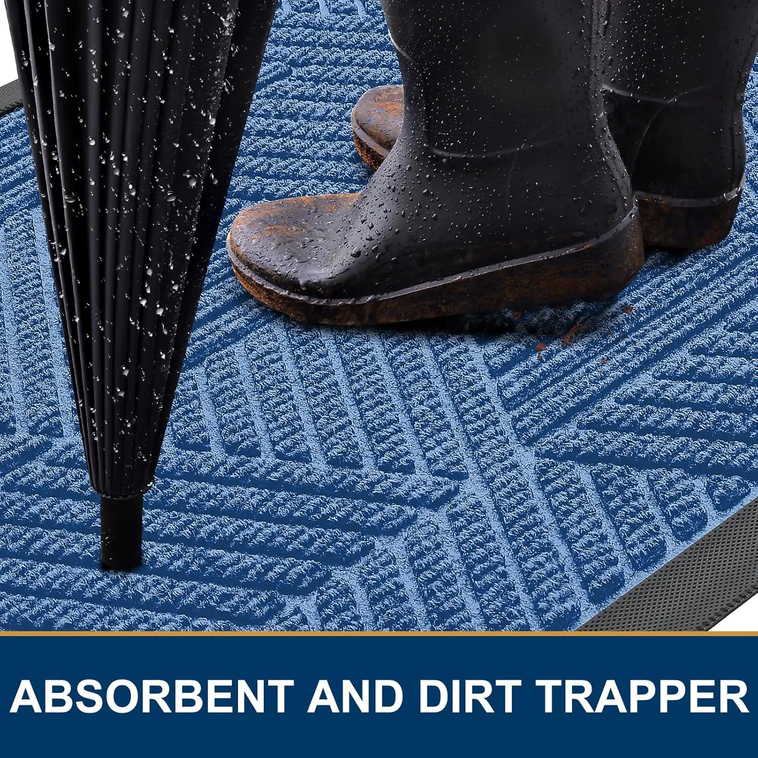 Smiry Front Door Mat Outside Entrance, Heavy Duty Sturdy Natural Rubber Doormat, Trap Dirt and Moisture, Easy Clean Low Profile Welcome Floor Mats for Indoor Outdoor Entry, 29.5x17 Inch, Blue