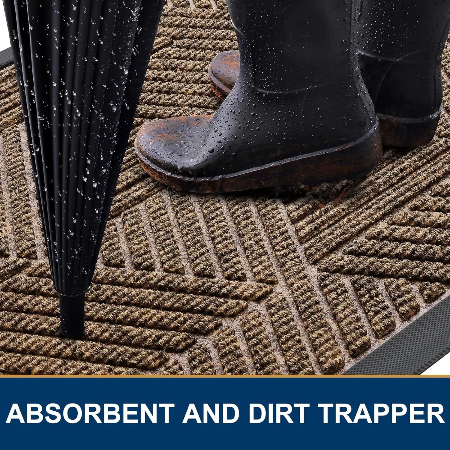 Smiry Front Door Mat Outside Entrance, Heavy Duty Sturdy Natural Rubber Doormat, Trap Dirt and Moisture, Easy Clean Low Profile Welcome Floor Mats for Indoor Outdoor Entry, 29.5x17 Inch, Brown