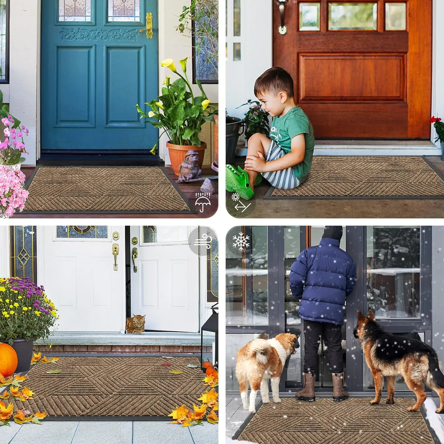Smiry Front Door Mat Outside Entrance, Heavy Duty Sturdy Natural Rubber Doormat, Trap Dirt and Moisture, Easy Clean Low Profile Welcome Floor Mats for Indoor Outdoor Entry, 29.5x17 Inch, Brown