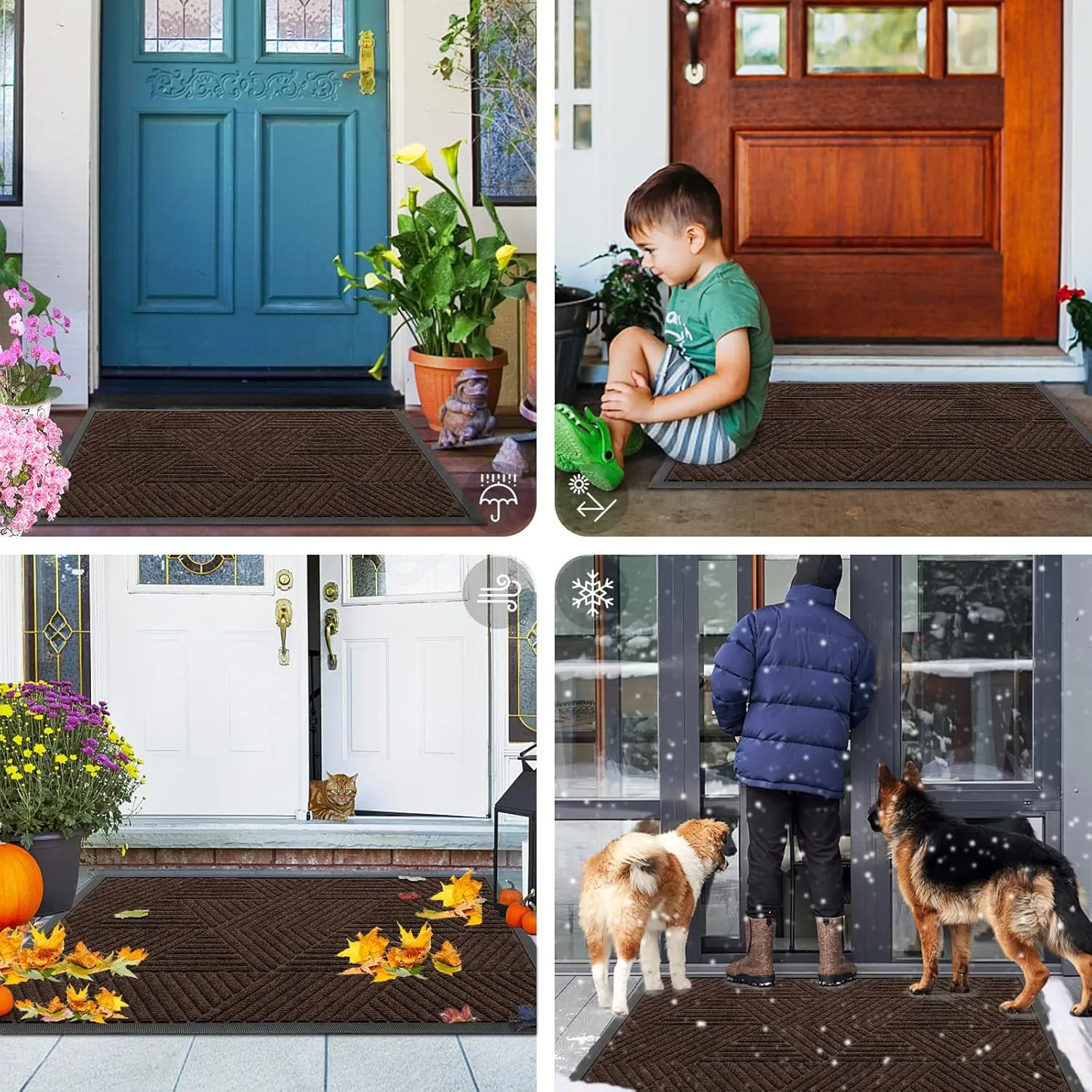 Smiry Front Door Mat Outside Entrance, Heavy Duty Sturdy Natural Rubber Doormat, Trap Dirt and Moisture, Easy Clean Low Profile Welcome Floor Mats for Indoor Outdoor Entry, 29.5x17 Inch, Dark Brown