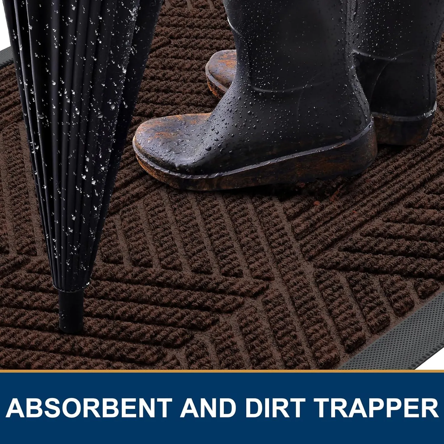Smiry Front Door Mat Outside Entrance, Heavy Duty Sturdy Natural Rubber Doormat, Trap Dirt and Moisture, Easy Clean Low Profile Welcome Floor Mats for Indoor Outdoor Entry, 29.5x17 Inch, Dark Brown