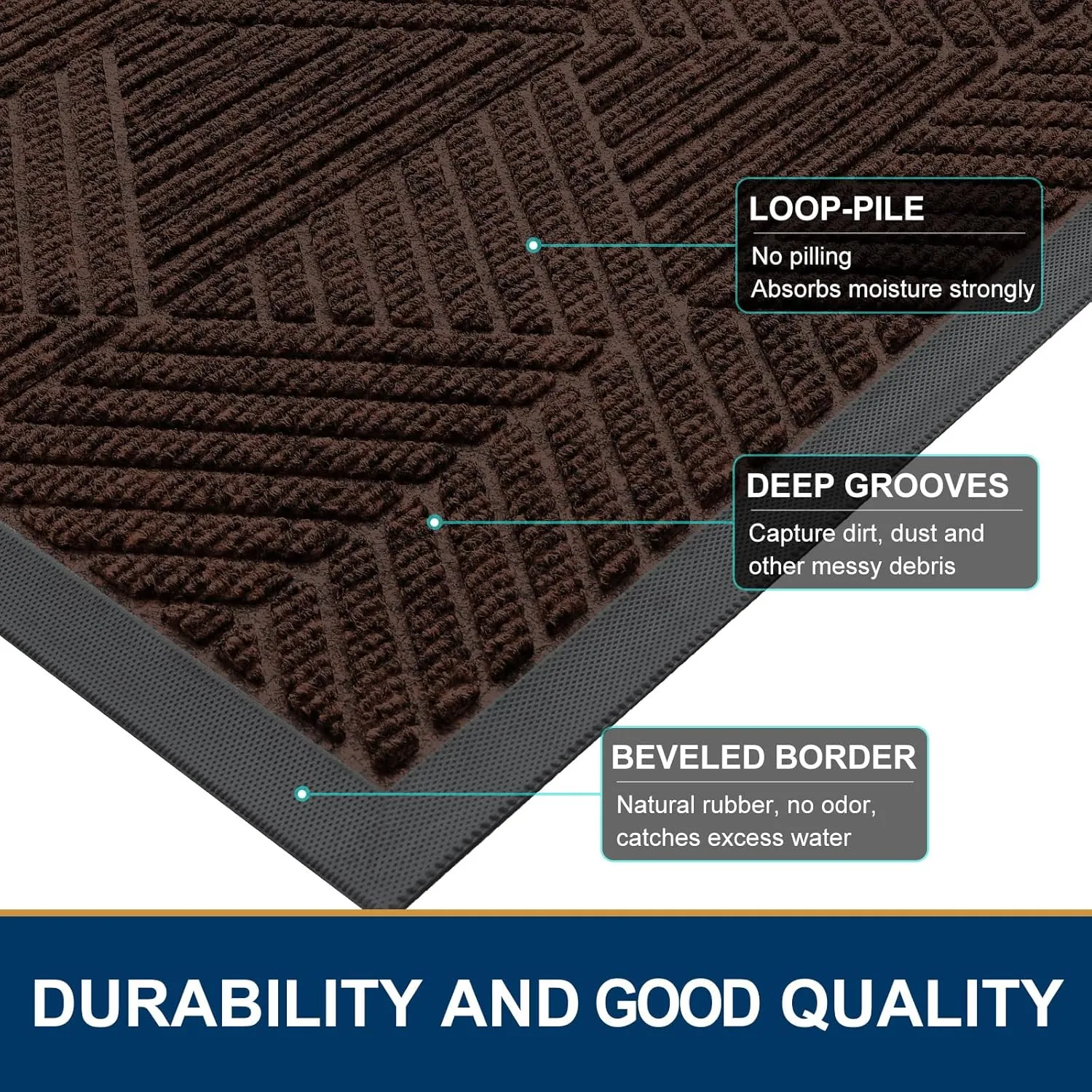Smiry Front Door Mat Outside Entrance, Heavy Duty Sturdy Natural Rubber Doormat, Trap Dirt and Moisture, Easy Clean Low Profile Welcome Floor Mats for Indoor Outdoor Entry, 29.5x17 Inch, Dark Brown