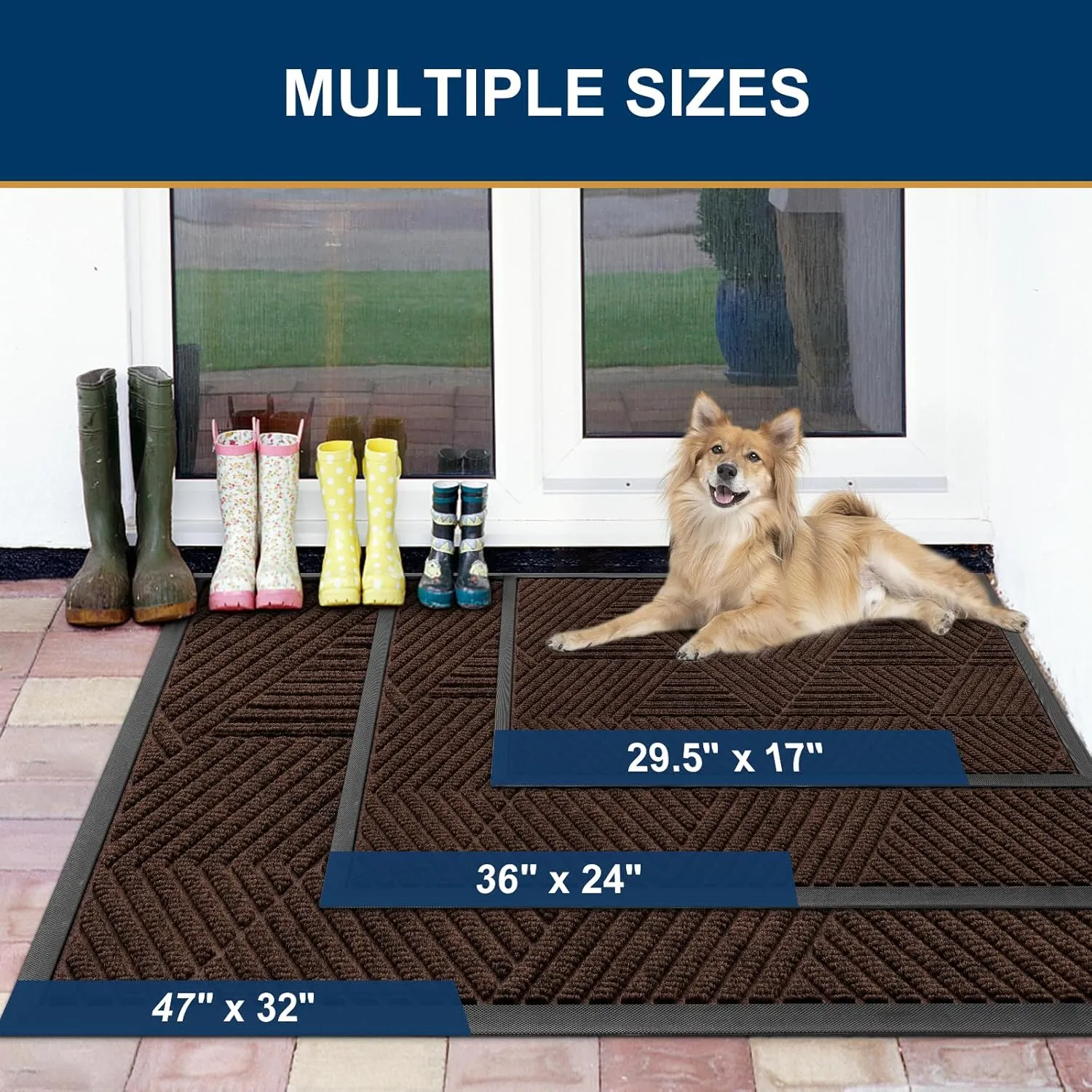 Smiry Front Door Mat Outside Entrance, Heavy Duty Sturdy Natural Rubber Doormat, Trap Dirt and Moisture, Easy Clean Low Profile Welcome Floor Mats for Indoor Outdoor Entry, 29.5x17 Inch, Dark Brown
