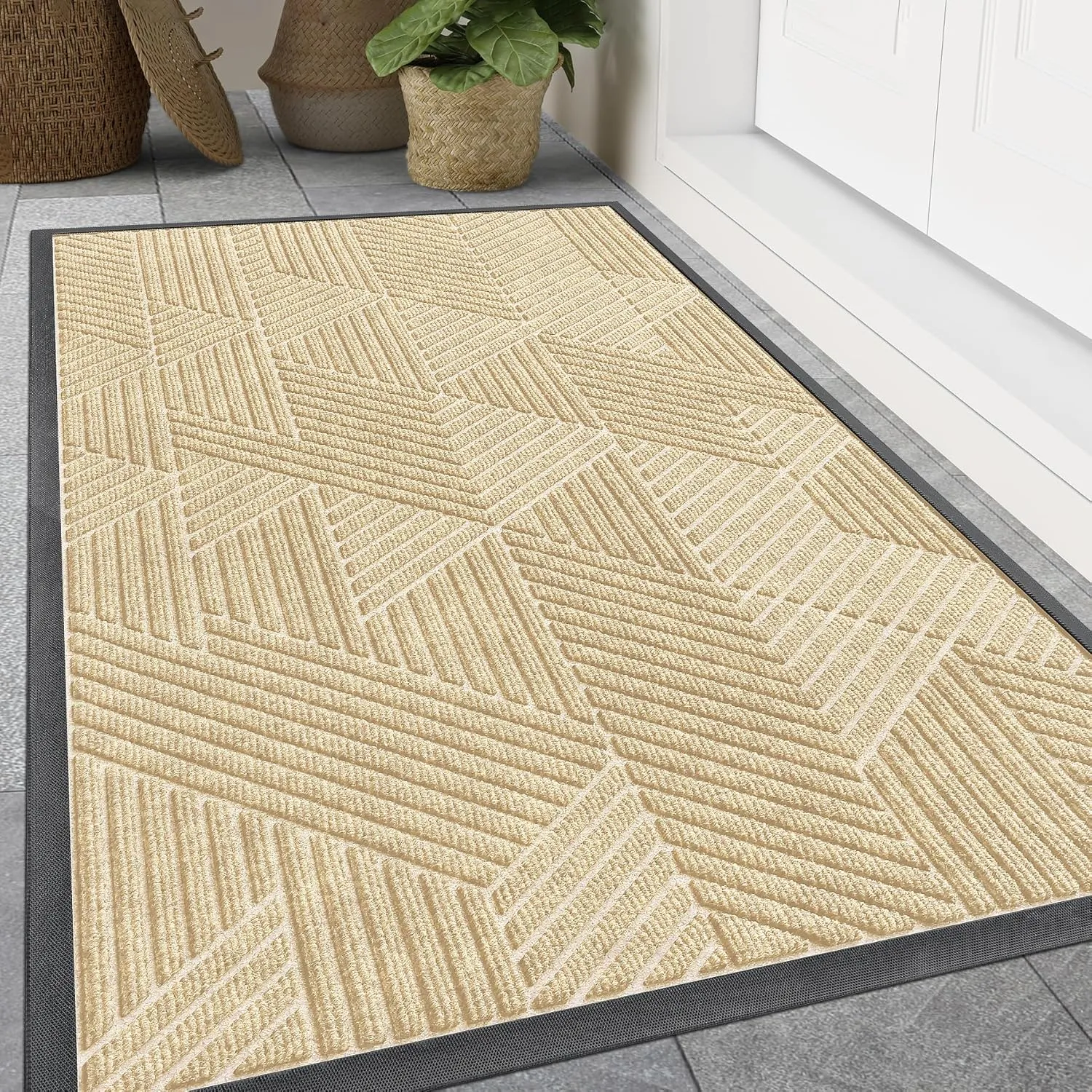 Smiry Front Door Mat Outside Entrance, Heavy Duty Sturdy Natural Rubber Doormat, Trap Dirt and Moisture, Easy Clean Low Profile Welcome Floor Mats for Indoor Outdoor Entry, 47x24 Inch, Beige