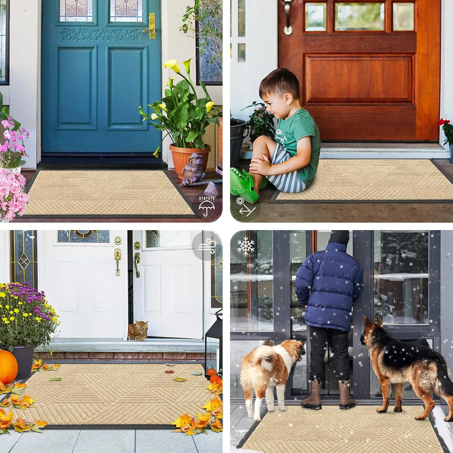 Smiry Front Door Mat Outside Entrance, Heavy Duty Sturdy Natural Rubber Doormat, Trap Dirt and Moisture, Easy Clean Low Profile Welcome Floor Mats for Indoor Outdoor Entry, 47x24 Inch, Beige