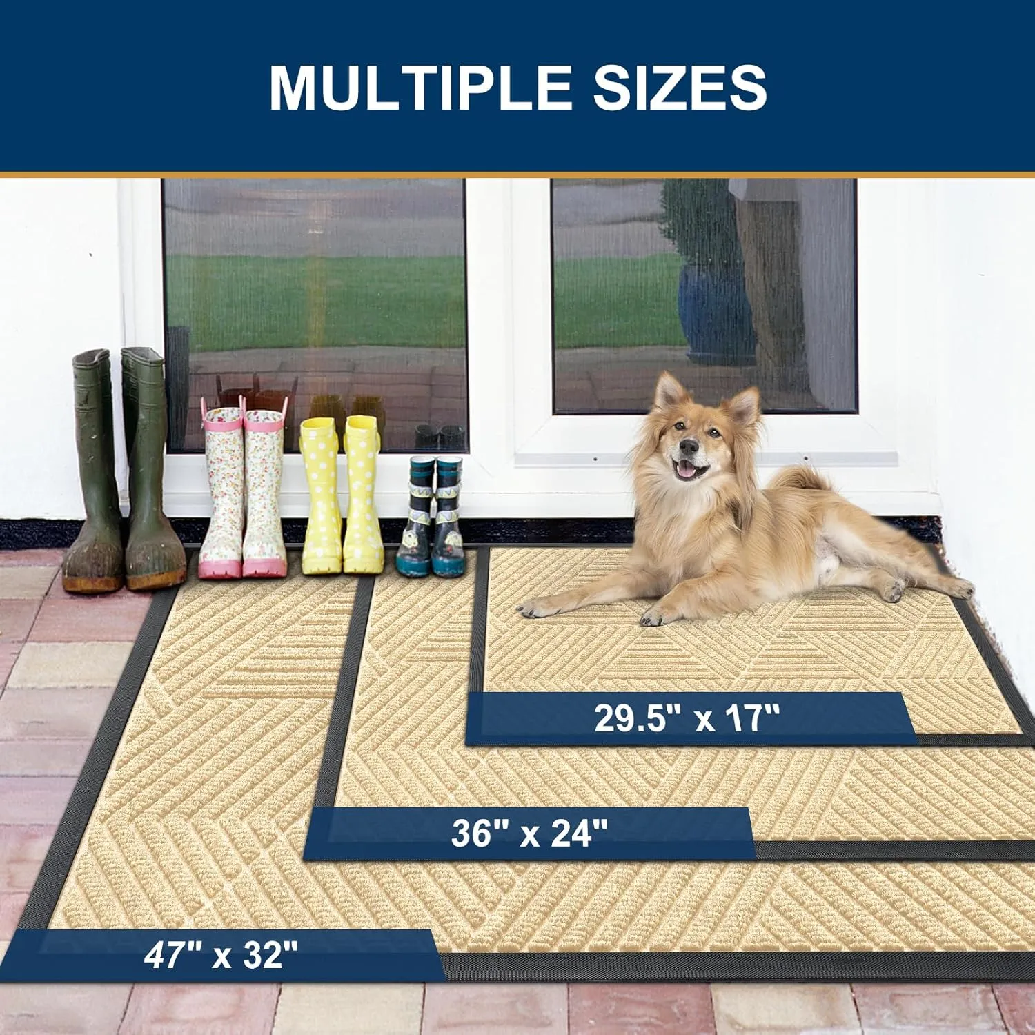 Smiry Front Door Mat Outside Entrance, Heavy Duty Sturdy Natural Rubber Doormat, Trap Dirt and Moisture, Easy Clean Low Profile Welcome Floor Mats for Indoor Outdoor Entry, 47x24 Inch, Beige
