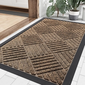 Smiry Front Door Mat Outside Entrance, Heavy Duty Outdoor Indoor Natural Rubber Doormat, Non Slip, Trap Dirt and Moisture, Easy Clean, Low Profile Patio Porch Entryway Mat, 29.5x17, Brown
