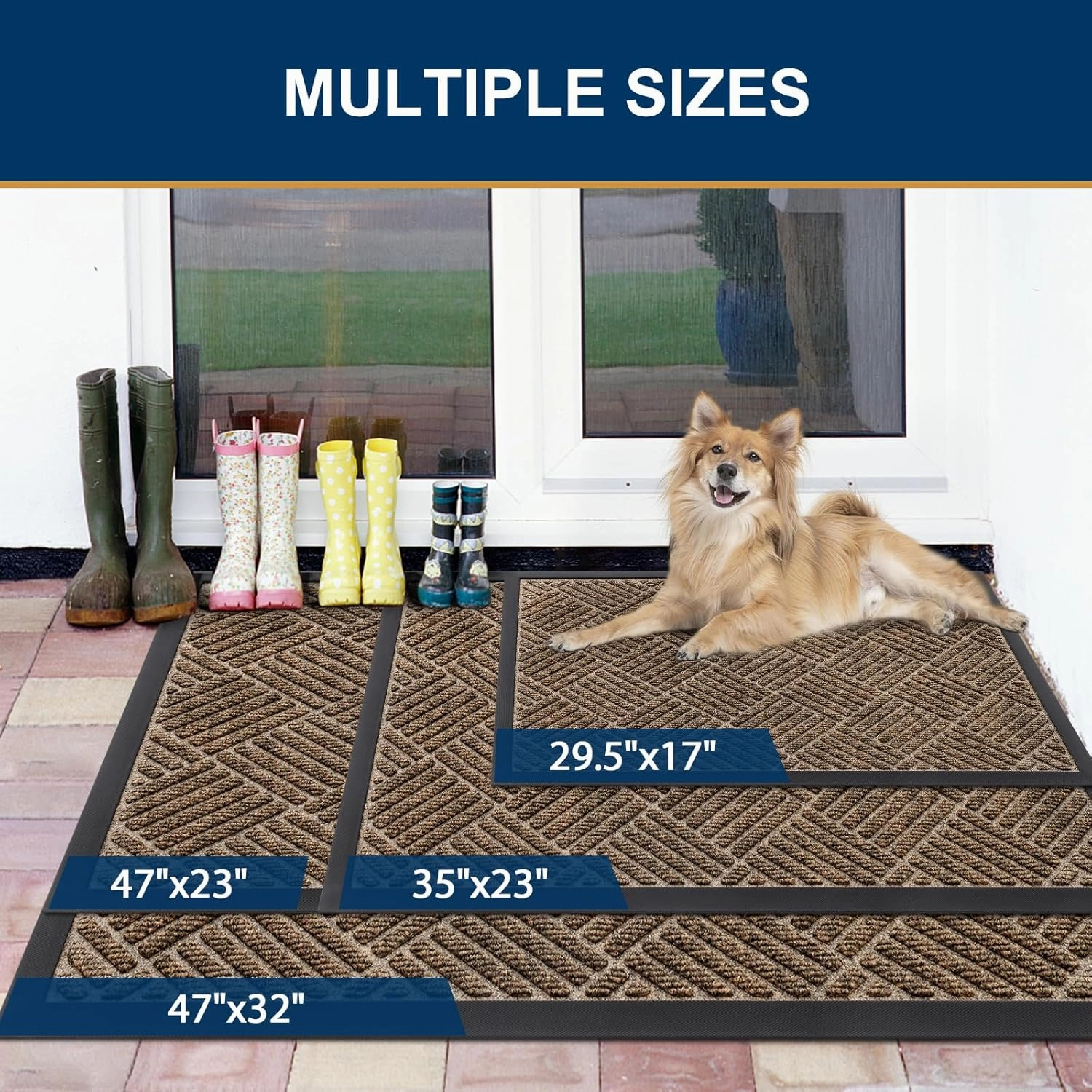Smiry Front Door Mat Outside Entrance, Heavy Duty Outdoor Indoor Natural Rubber Doormat, Non Slip, Trap Dirt and Moisture, Easy Clean, Low Profile Patio Porch Entryway Mat, 29.5x17, Brown