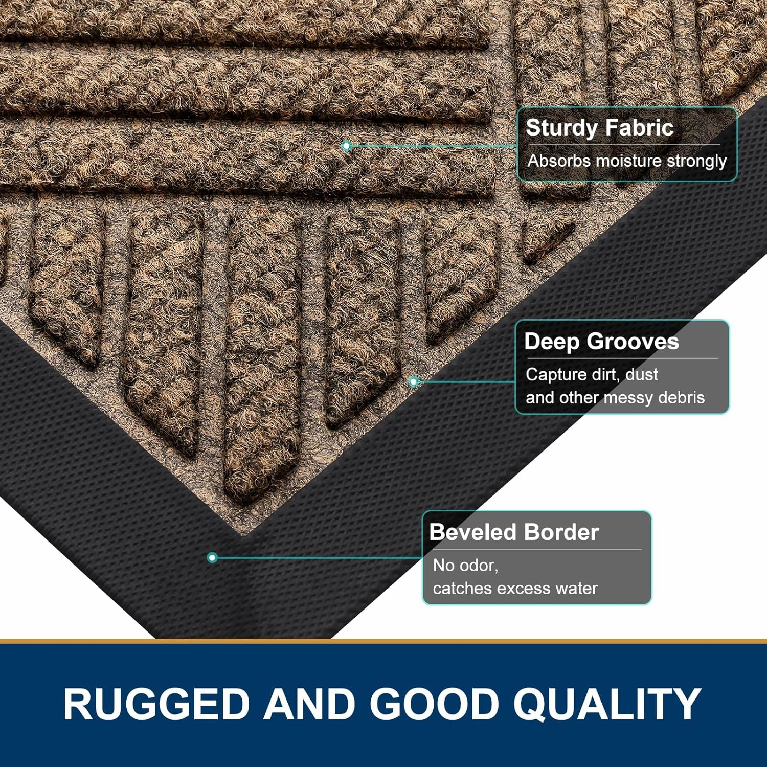 Smiry Front Door Mat Outside Entrance, Heavy Duty Outdoor Indoor Natural Rubber Doormat, Non Slip, Trap Dirt and Moisture, Easy Clean, Low Profile Patio Porch Entryway Mat, 29.5x17, Brown