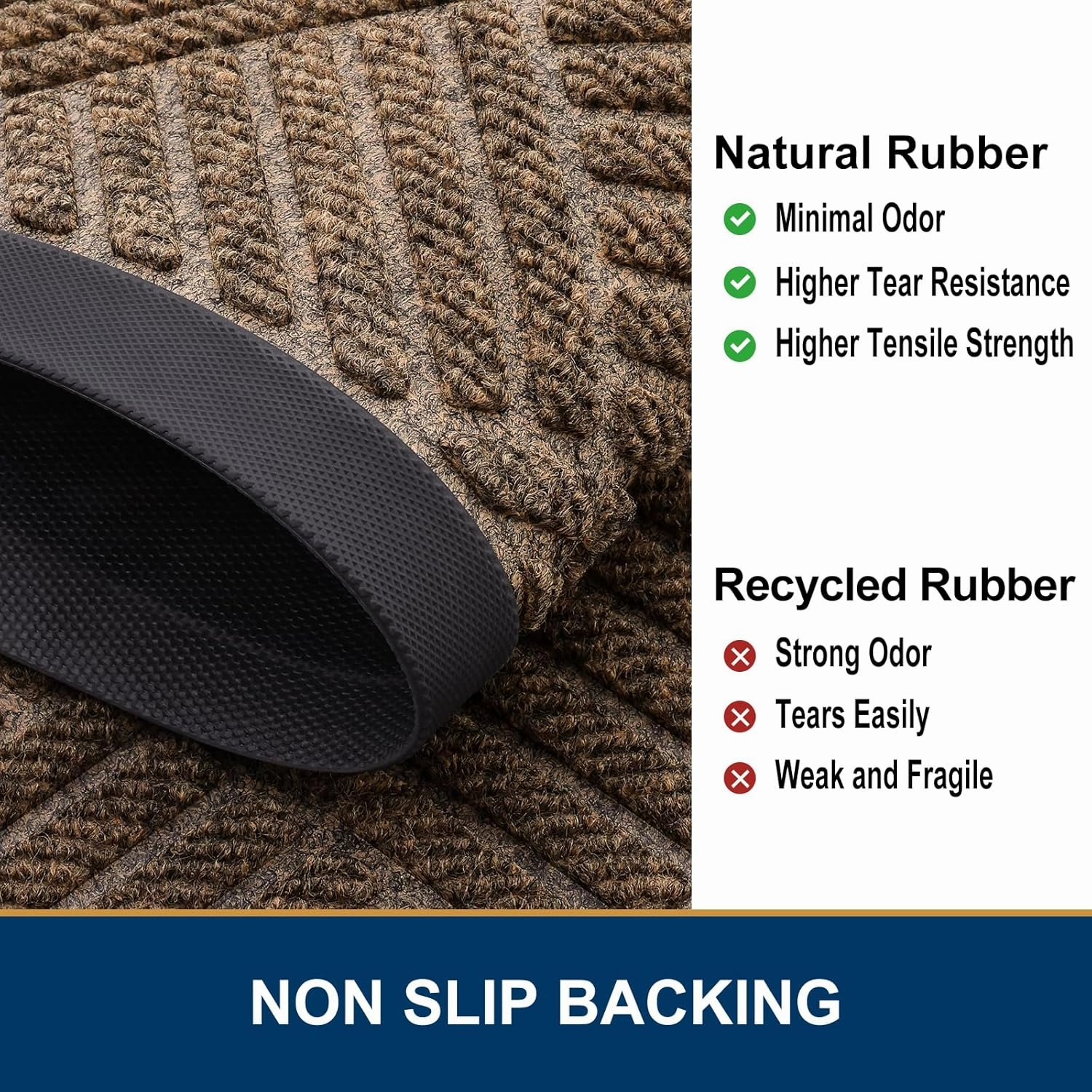 Smiry Front Door Mat Outside Entrance, Heavy Duty Outdoor Indoor Natural Rubber Doormat, Non Slip, Trap Dirt and Moisture, Easy Clean, Low Profile Patio Porch Entryway Mat, 29.5x17, Brown