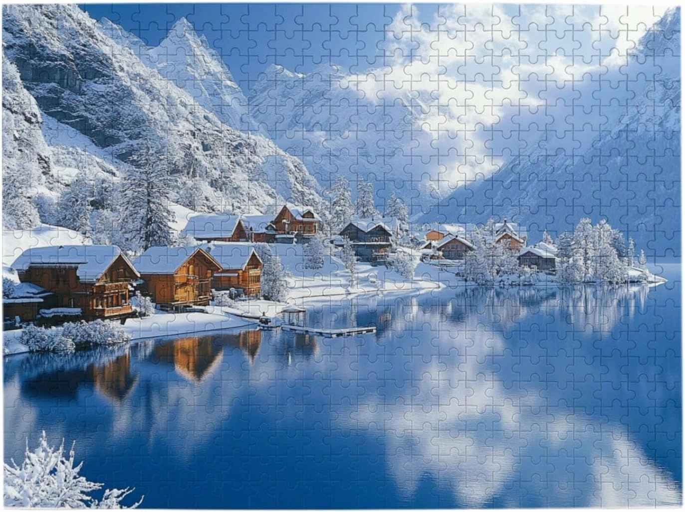 Snow Mountain Lake Village 500 Piece Puzzle For Adults,Beautiful Winter Scenery Photography,Pieces Fit Together Perfectly,Great For Relaxation And Display For Landscape Enthusiast