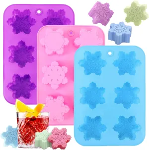 Snowflake Molds, 3Pcs Christmas Silicone Cake Trays 3D Snowflake Cookie Soap Reusable Non Stick Chocolate Molds for Christmas Muffin Jelly Ice Cube Making Winter Party Home Decorations