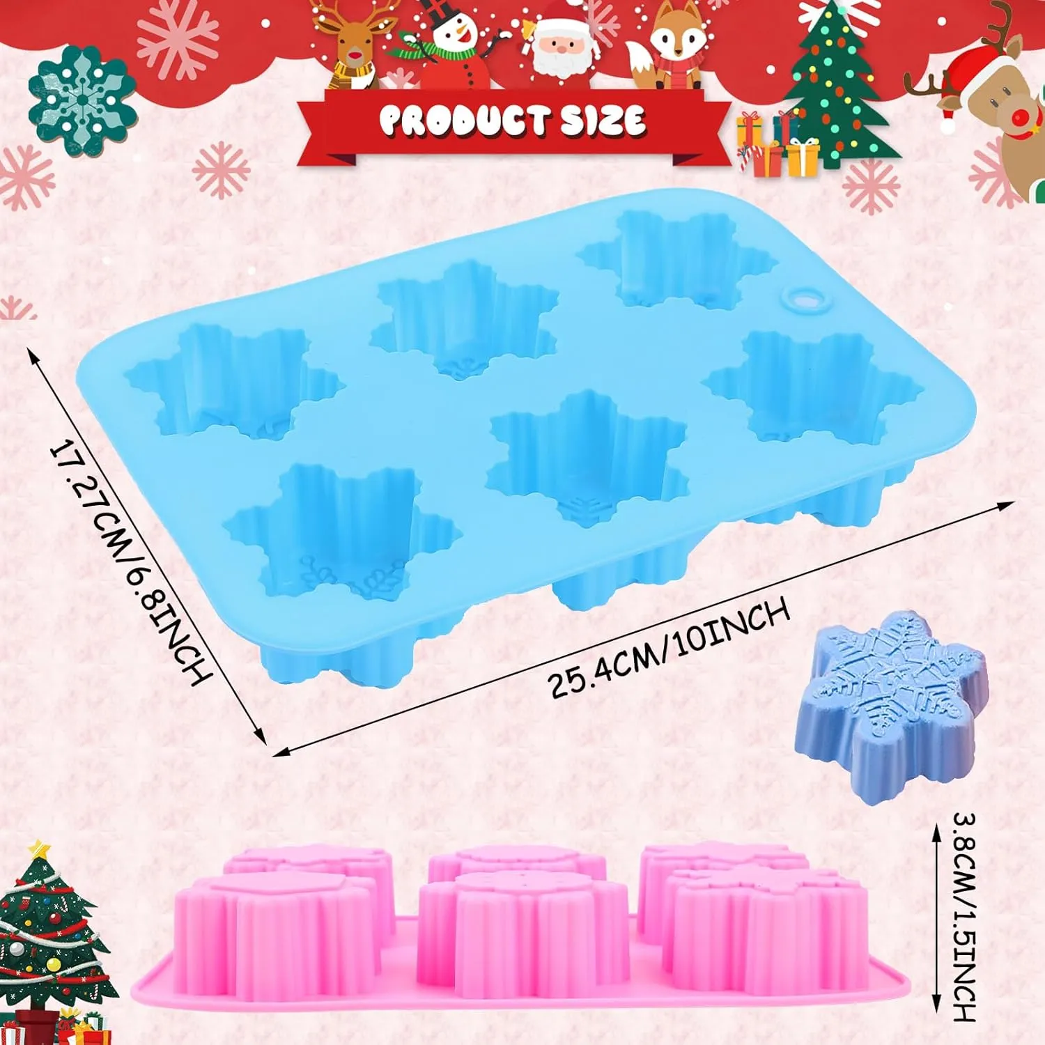 Snowflake Molds, 3Pcs Christmas Silicone Cake Trays 3D Snowflake Cookie Soap Reusable Non Stick Chocolate Molds for Christmas Muffin Jelly Ice Cube Making Winter Party Home Decorations