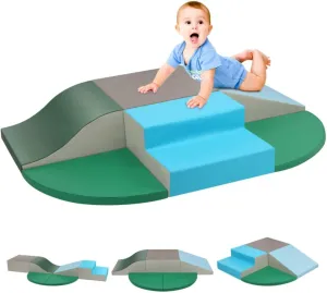 Soft Climbing Toys for Toddlers, 6-Piece Baby Foam Climbing Blocks, Kids Playtime Corner Climber Indoor for Crawling and Sliding, Waterproof Easy to Clean (Blue)