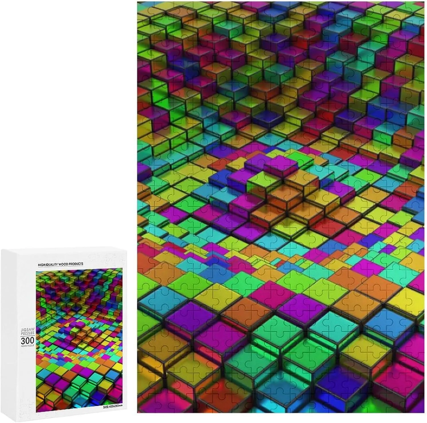 Soft Cube Pattern DIY Wooden Puzzle Adult Picture Puzzles Colorful Home Decoration Creative Gifts 300 PCS