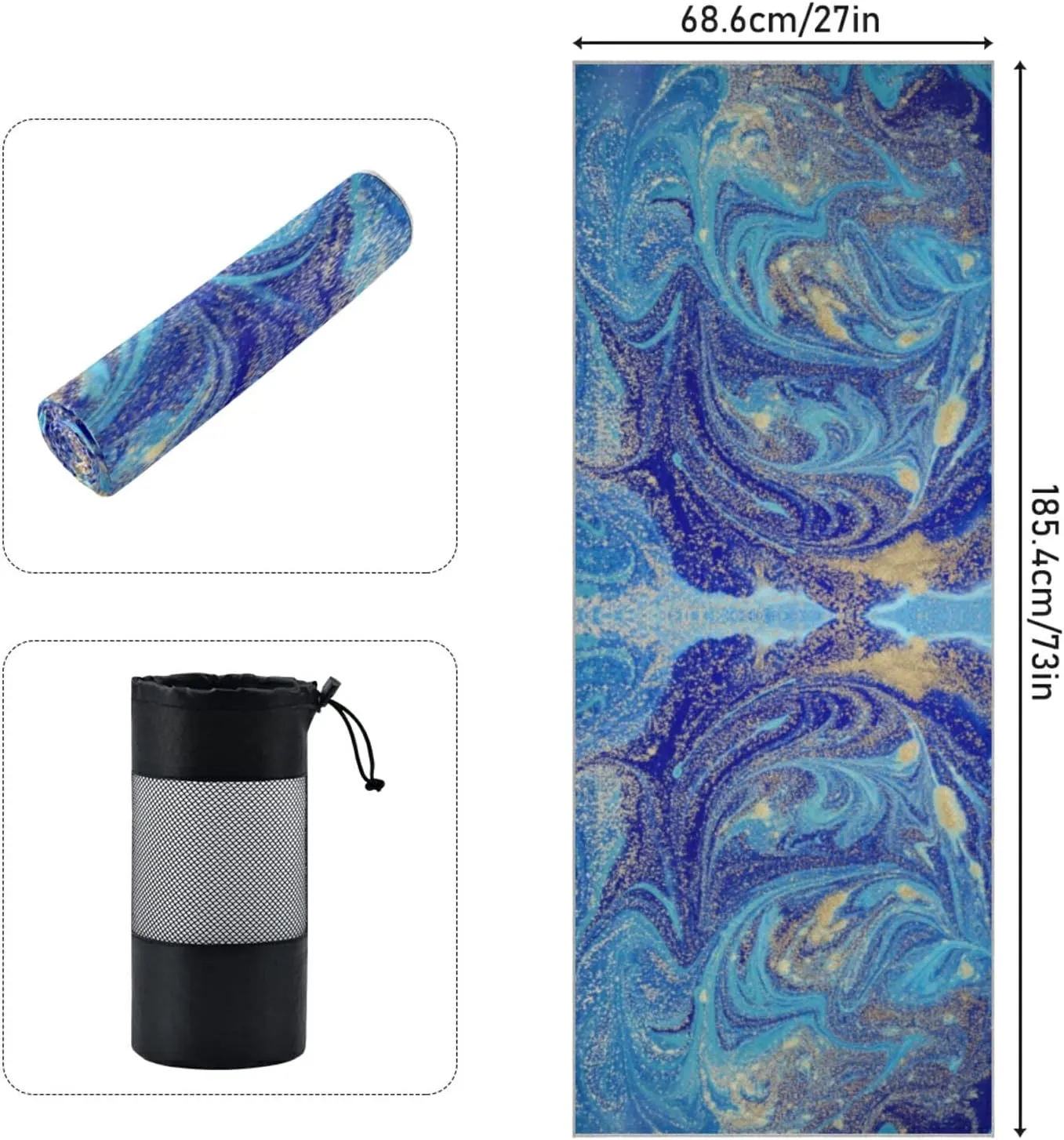 Soft Sweat Absorbent Non Slip Yoga Mat Towel, Durable Folding Workout Towel for Pilates Exercise, Fitness Mat Towel with Bag