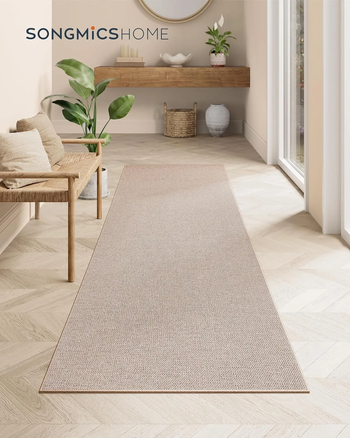 SONGMICS HOME Runner Rug 2.5x8 ft, Washable Area Rug for Living Room, Non-Slip Carpet, Faux Jute Rug, Home Decor, for Bedroom, Kitchen, Entryway, Dining Room, Tan UTAR093K01
