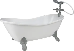 Sophia's Classic White Clawfoot Bathtub with Handheld Shower Head and Faucet Furniture Set for 18" Dolls, White/Silver