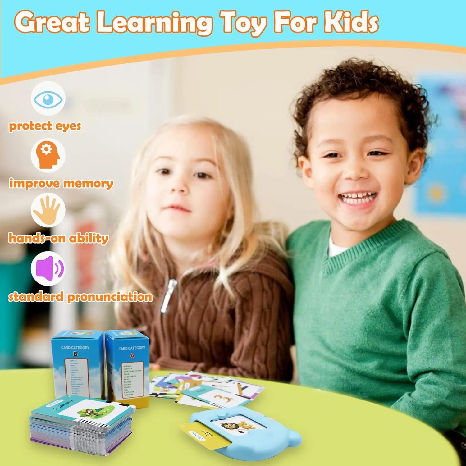 Spanish & English 510 Words Alphabet Bilingual Talking Flash Cards for 3-8 Years Toddlers, Pocket Speech Buddy Therapy Autism Toys, Educational Learning Interactive Toy for Boys Girls Kids Gifts Blue