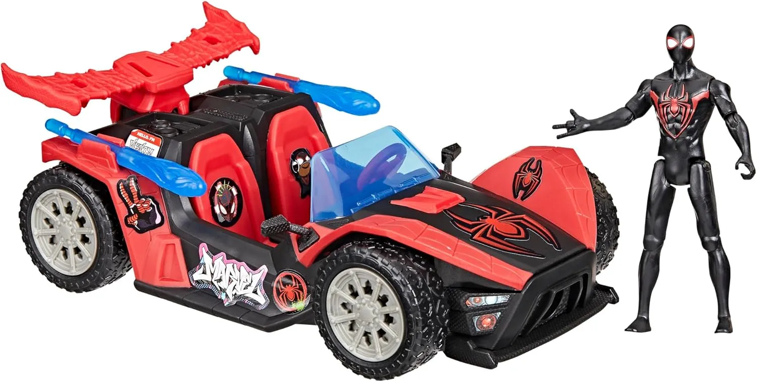 SPIDER-MAN Marvel VenomVersus Epic World of Action Miles Morales Remix Blast Racer 4-Inch (10 CM) Figure & Toy Car, Accessories, Super Hero Toys, 4 