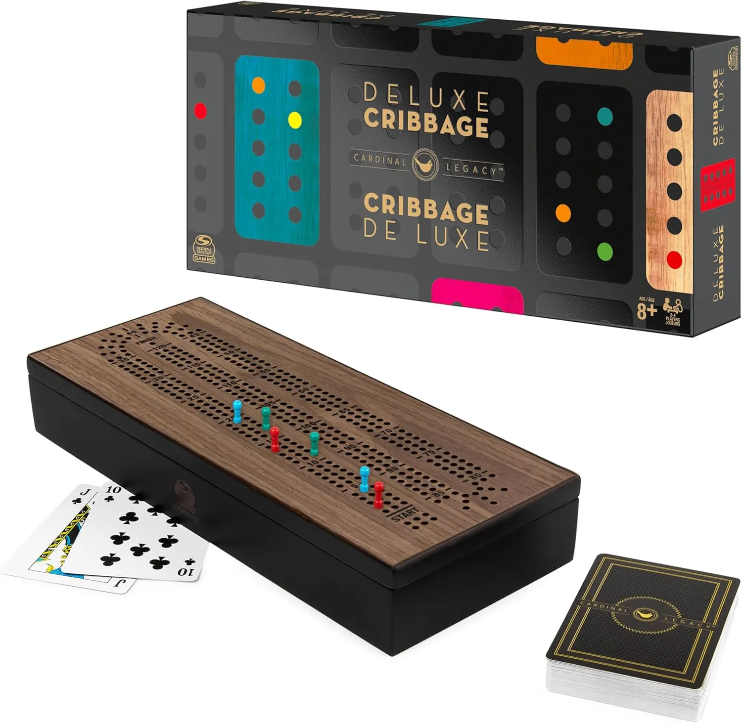 Spin Master Games, Cardinal Legacy Deluxe 200-Piece Poker Set, Premium Dual-Toned Poker Chips in Wooden Storage Case, 2-10 Players, for Ages 10 & Up