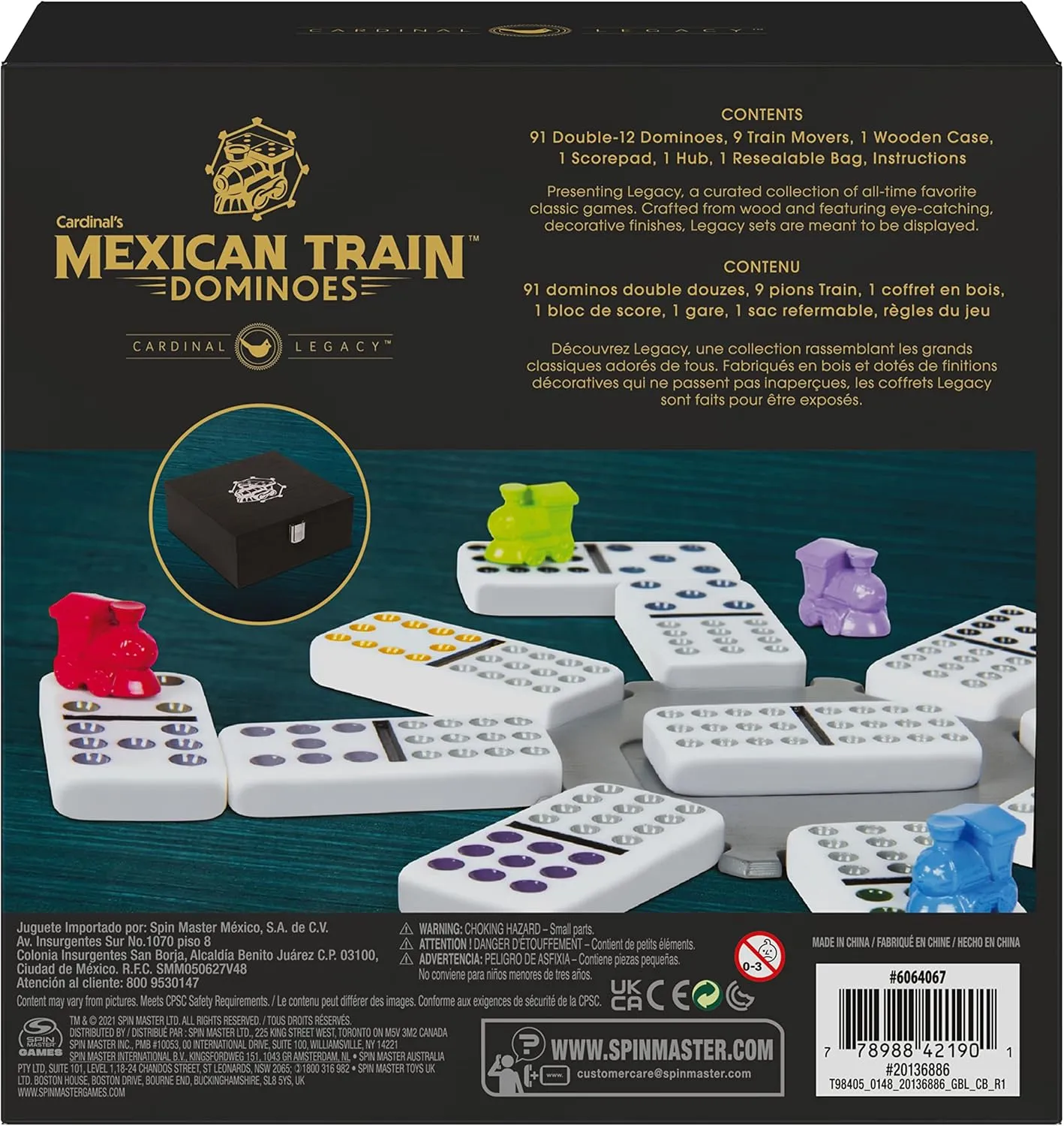 Spin Master Games Legacy Deluxe Mexican Train Dominoes, Classic Original Board Game Set Double-12 Dominoes with Sturdy Wood Case, for Kids and Adults Aged 8 and up