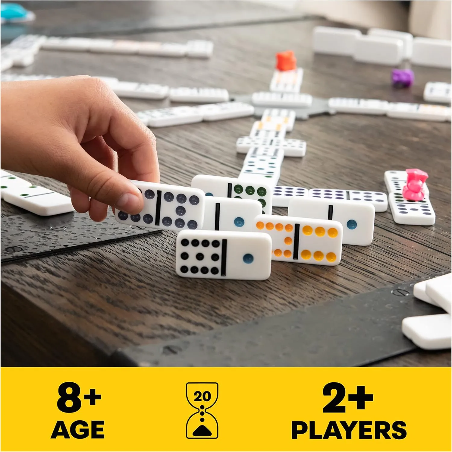 Spin Master Games Legacy Deluxe Mexican Train Dominoes, Classic Original Board Game Set Double-12 Dominoes with Sturdy Wood Case, for Kids and Adults Aged 8 and up