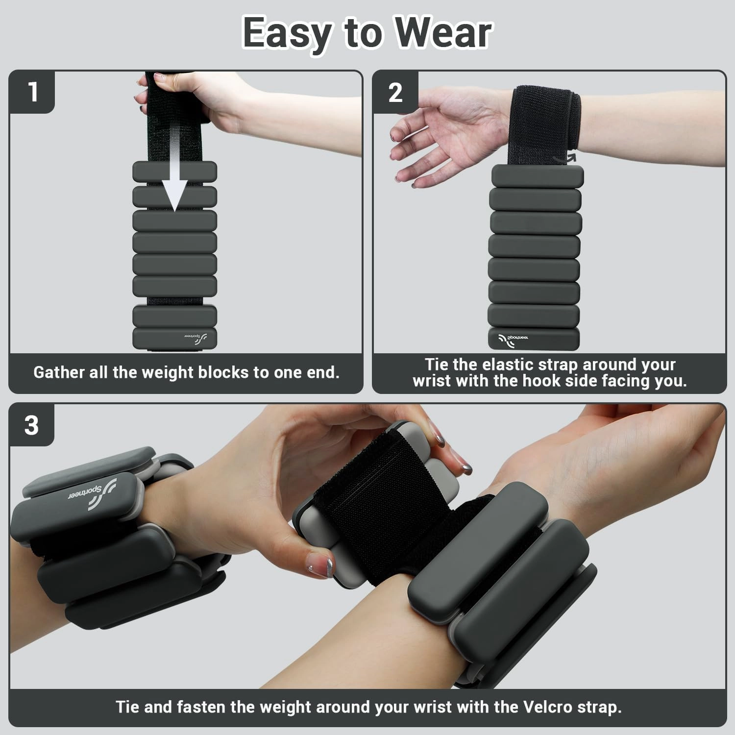 Sportneer Wrist & Ankle Weights for Women Men - 1 Pair (1 lb/2 lb Each) | Adjustable Weighted Bracelet Silicone Bangles for Yoga, Dance, Pilates, Cardio, Aerobics, Gym, Pool Exercises and Jogging