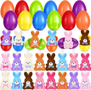 SpringFlower 24 Pack Easter Eggs Filled with Plush Bunnies for Easter Eggs Hunt, Easter Basket Essentials, Basket Stuffers Fillers, Easter Party Favors for Kids, Classroom Easter Prizes