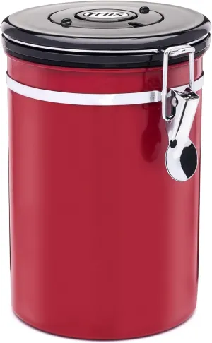 Stainless Steel Coffee Vault, Airtight Container, Portable Kitchen Storage, 16-Ounce Vault Jar, Red