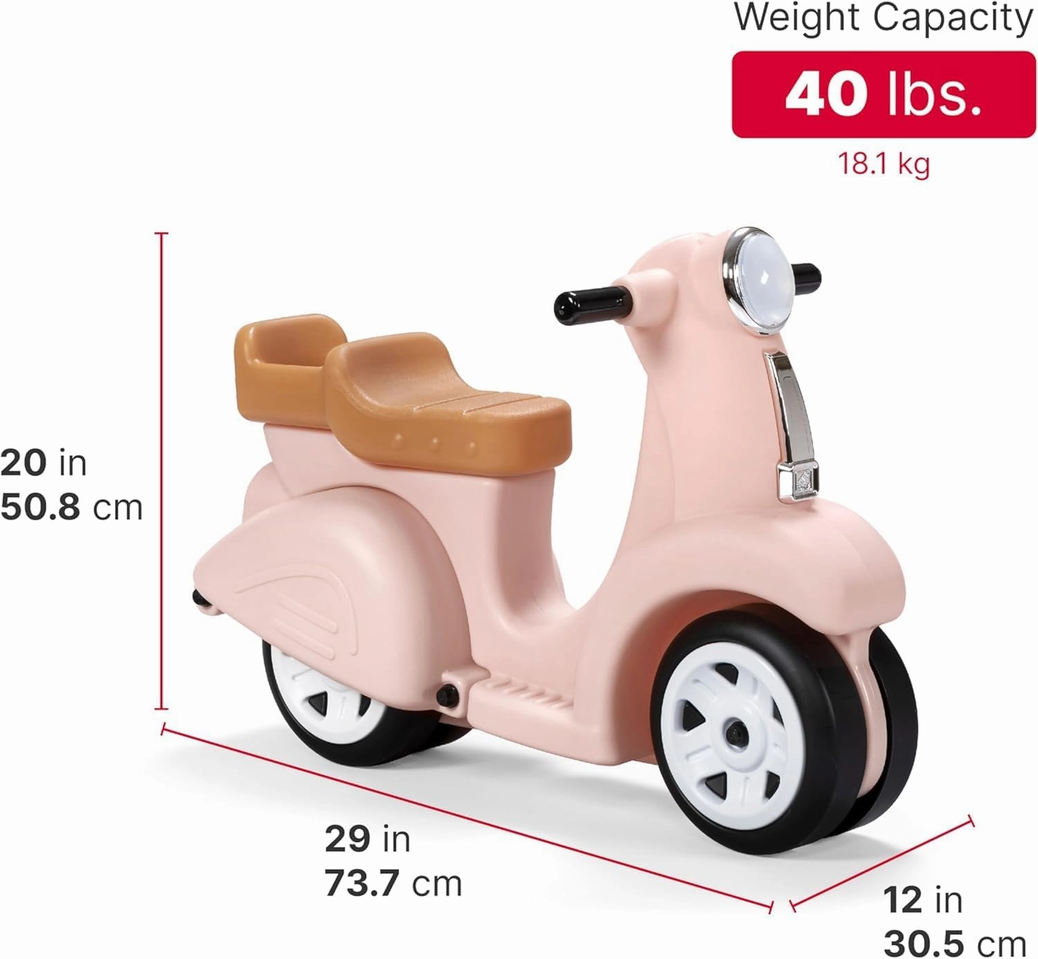 Step2 Ride Along Scooter Kids Push Car, Foot Powered Ride On Toy, Practice Balance with 4 Wheels, Made of Durable Plastic, Max Weight 40 lbs., For Toddlers 1.5-4 Years Old, Rose Pink