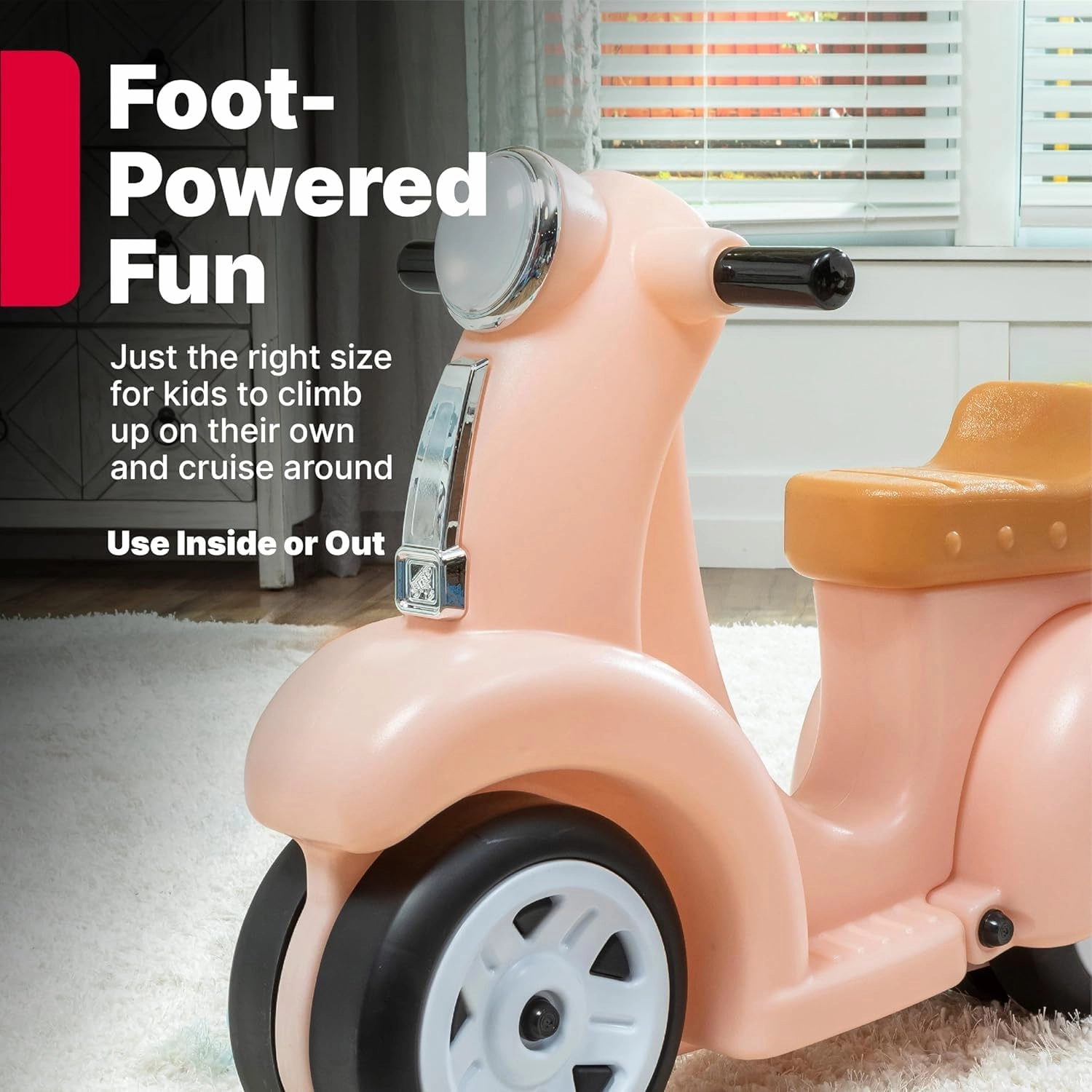 Step2 Ride Along Scooter Kids Push Car, Foot Powered Ride On Toy, Practice Balance with 4 Wheels, Made of Durable Plastic, Max Weight 40 lbs., For Toddlers 1.5-4 Years Old, Rose Pink