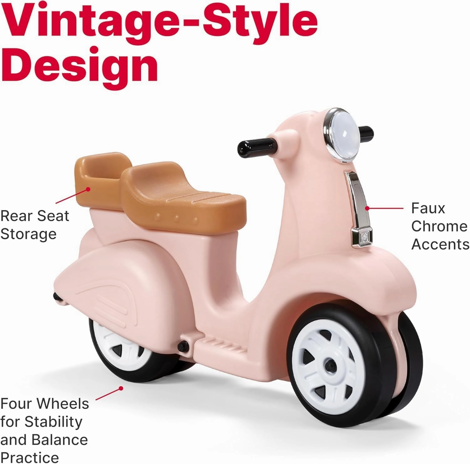 Step2 Ride Along Scooter Kids Push Car, Foot Powered Ride On Toy, Practice Balance with 4 Wheels, Made of Durable Plastic, Max Weight 40 lbs., For Toddlers 1.5-4 Years Old, Rose Pink