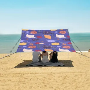 Stingrays Fishes Beach Canopy Tent Anti-UV & Wind Resistant, Marine Animal Camping Sun Shelter Easy Setup Portable,Outdoor Shade Tents with Sandbags,Sand Shovels,Ground Pegs & Stability Poles