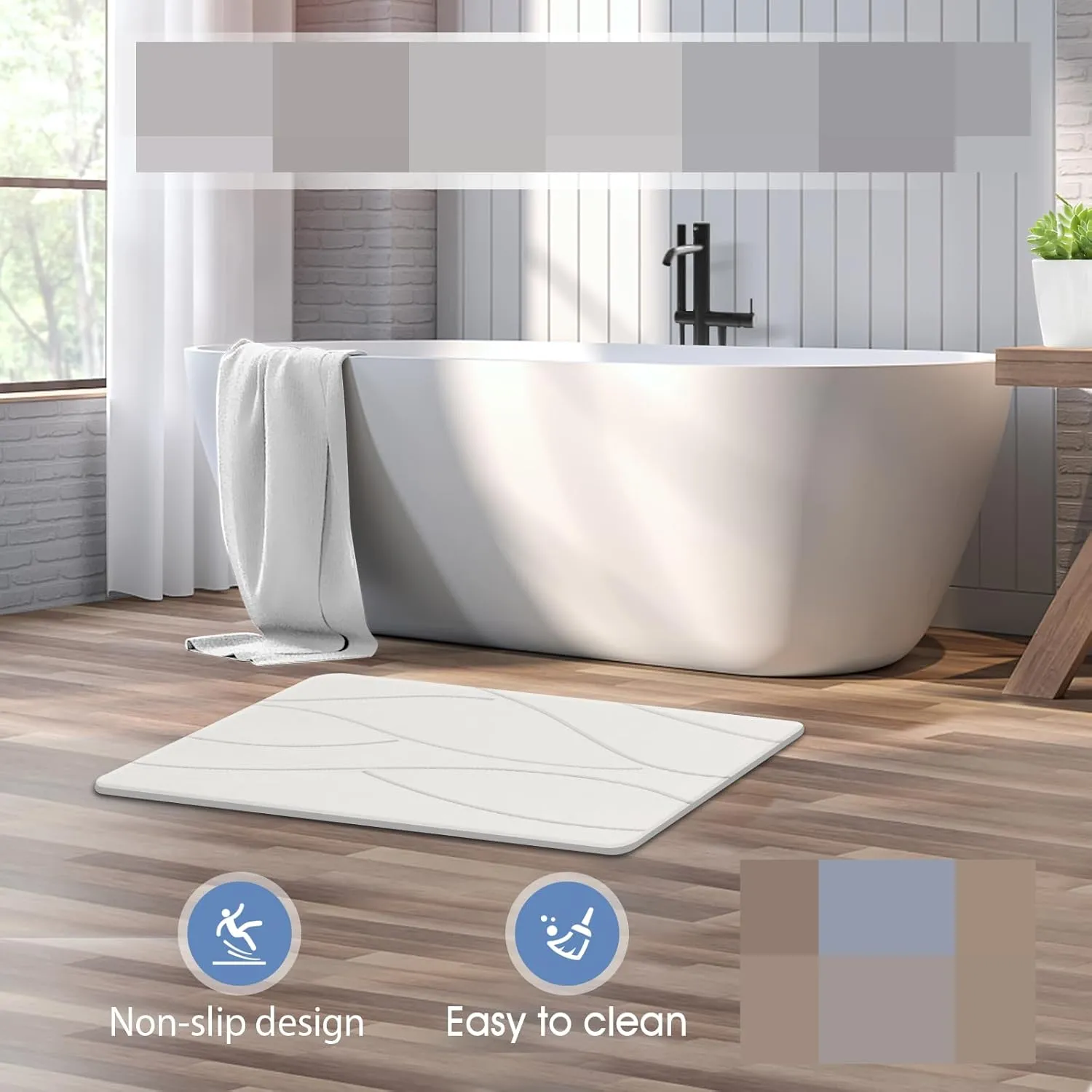 Stone Bath Mat Diatomaceous Earth Shower Mat Non-Slip Super Absorbent Diatomite Stone Bath Mats for Bathroom Floor Quick Drying Natural Easy to Clean(23.6''×15.4" White)