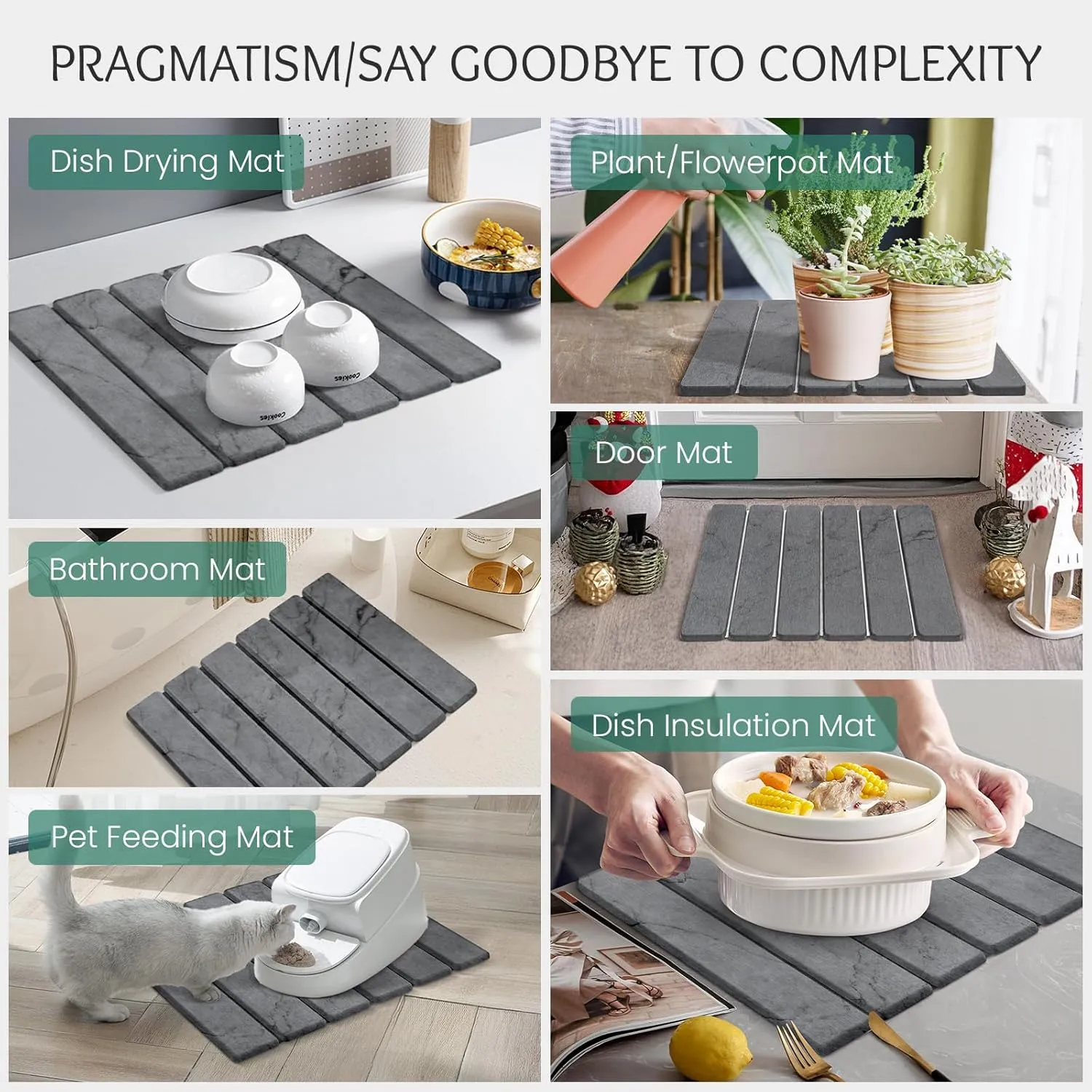Stone Dish Drying Mat Collapsible Diatomaceous Earth Absorbent Mat Quick Dish Drying Pad Dish Rack Pad Match Any Counter to Multiple Usage for Kitchen,Bathroom